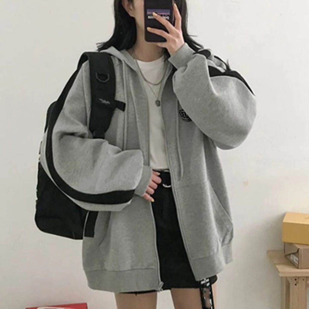 women's hoodies Hoodies Harajuku Hooded Oversized Hoodie Solid Long Sleeve Irregular Sweatshirt Loose Print Zip-up Tops Blouse Jacket Coat