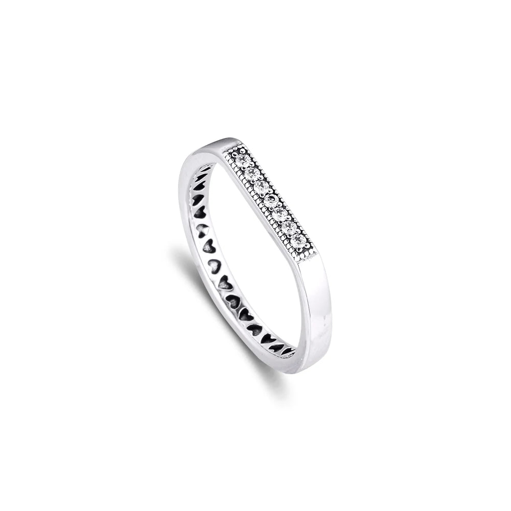 Logo Bar Stacking Ring 100% 925 Sterling Silver Jewelry Fashion Wedding Rings for Women Stackable Style Girls Ring Jewelry