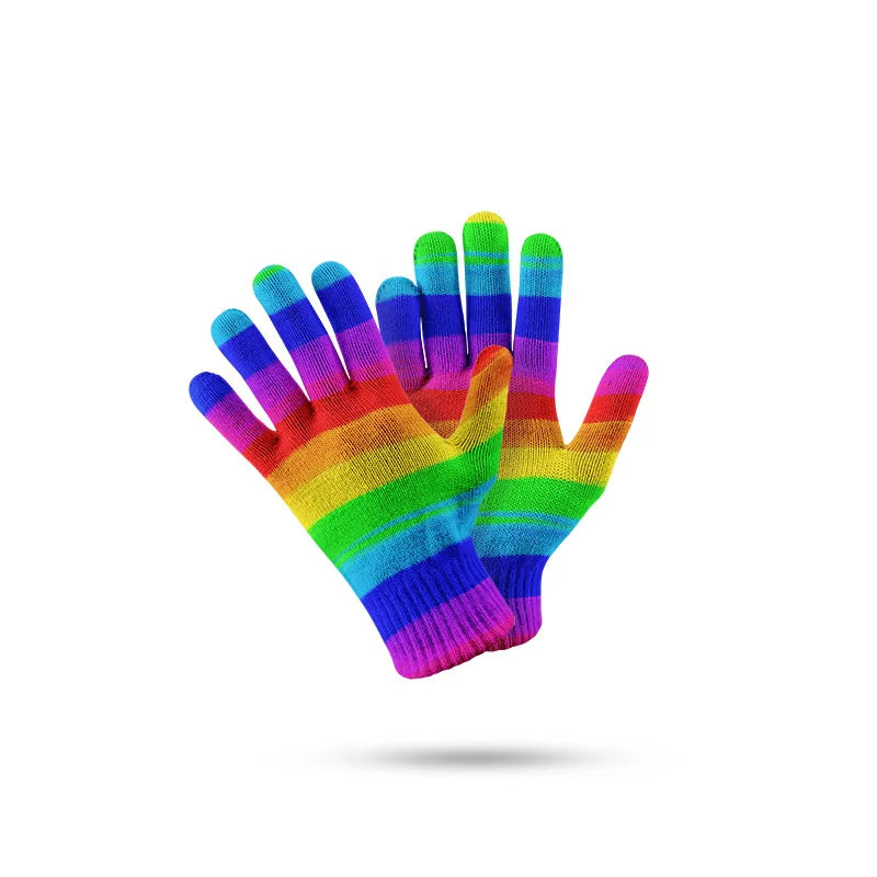 New Fashion Winter Outdoor Knitted Glove For Men Women Magic Rainbow Gloves Warm Touch Screen Fall Leisure Full Finger Gloves