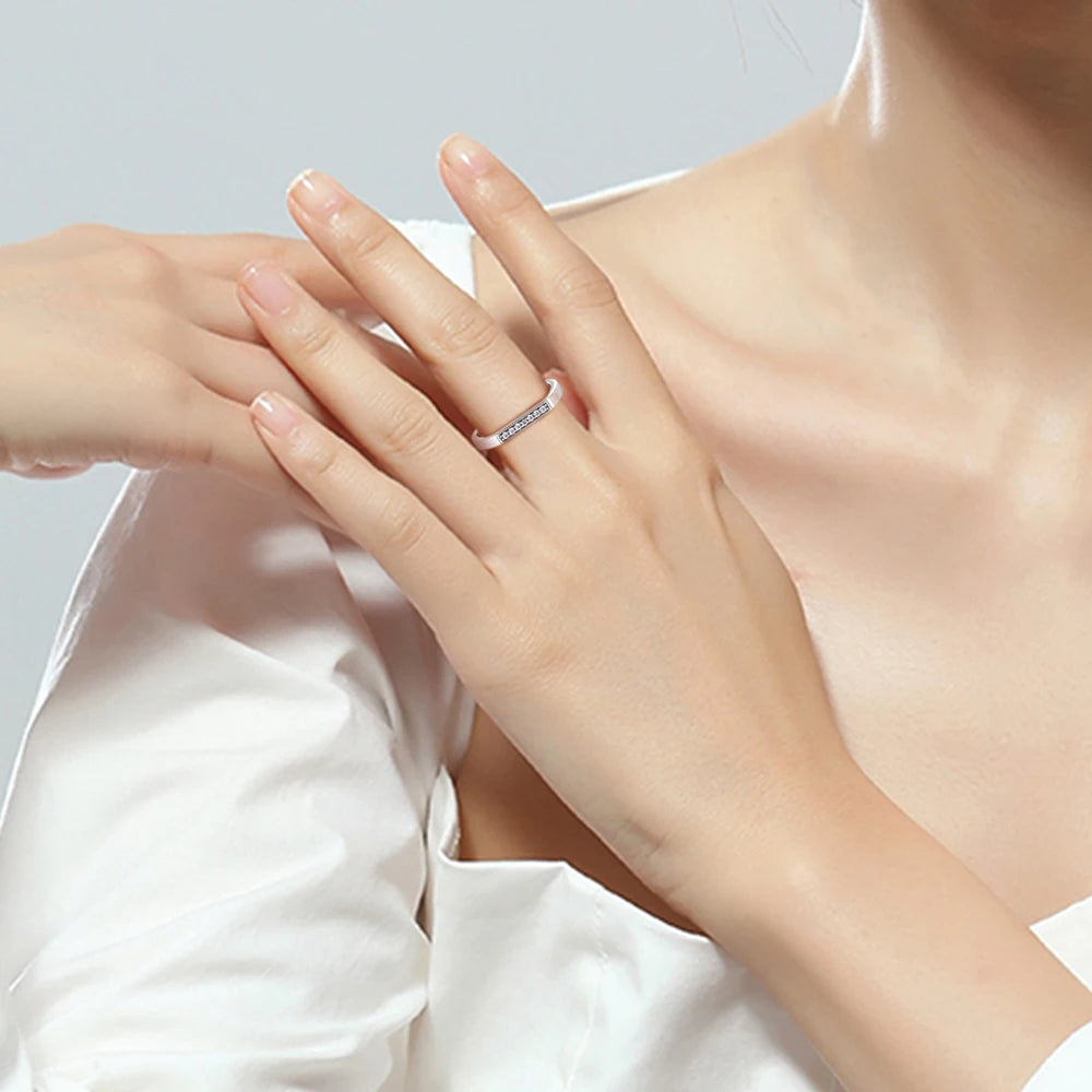 Logo Bar Stacking Ring 100% 925 Sterling Silver Jewelry Fashion Wedding Rings for Women Stackable Style Girls Ring Jewelry