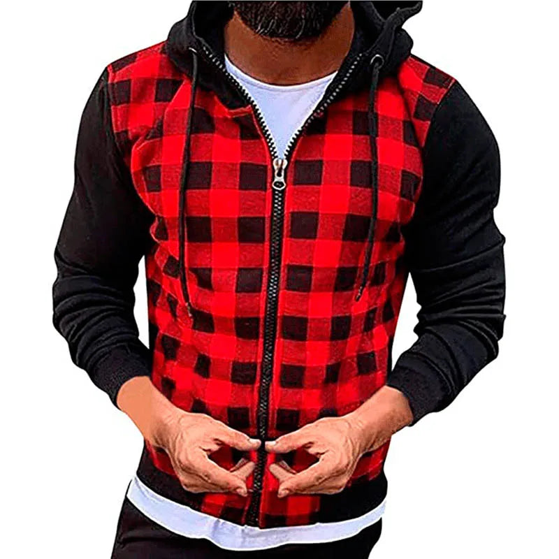 Men's Jackets 2025New Casual Slim Plaid Bomber Jacket Men Autumn Winter Long Sleeve Zipper Hooded Cardigan Windbreakers Coat Men