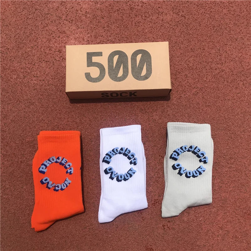 Man's Socks Fashion Hot Sale Men Women Fashion Personality  Solid color  3D letter Hip Hop Match Tidal Youth Socks 3 Pairs/Box