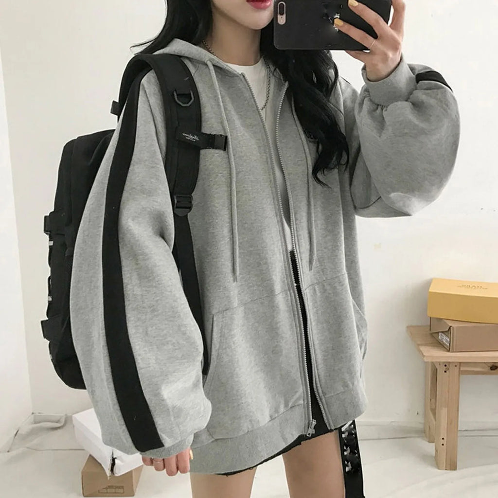 women's hoodies Hoodies Harajuku Hooded Oversized Hoodie Solid Long Sleeve Irregular Sweatshirt Loose Print Zip-up Tops Blouse Jacket Coat