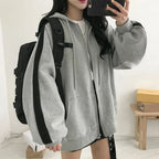 women's hoodies Hoodies Harajuku Hooded Oversized Hoodie Solid Long Sleeve Irregular Sweatshirt Loose Print Zip-up Tops Blouse Jacket Coat