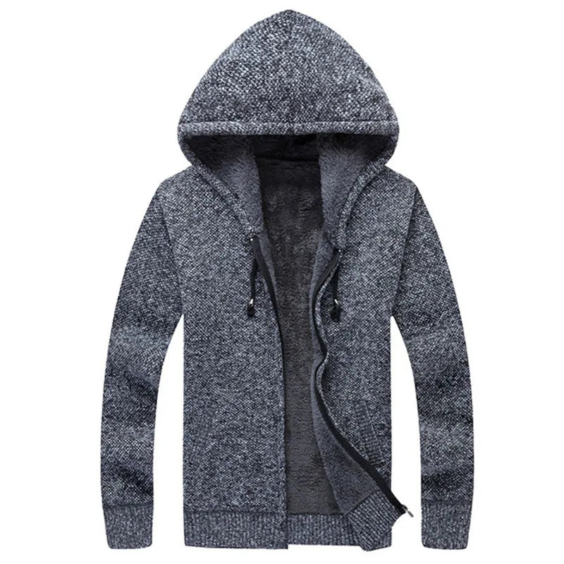 Winter Men Sweatercoat Hooded knit Cardigan Coat Men's Fleece Knitted Sweater Jackets Casual Solid Cardigan Sweater Man Clothes