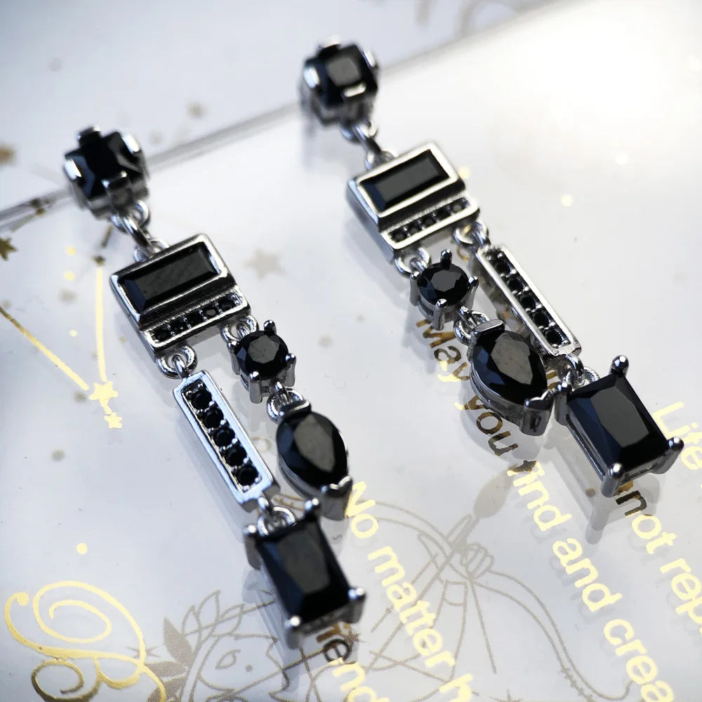 Drop Earrings Black Mix of Shapes Magical Glamorous Jewelry For Women Summer Brand New Sterling Silver 925 Vintage Gift