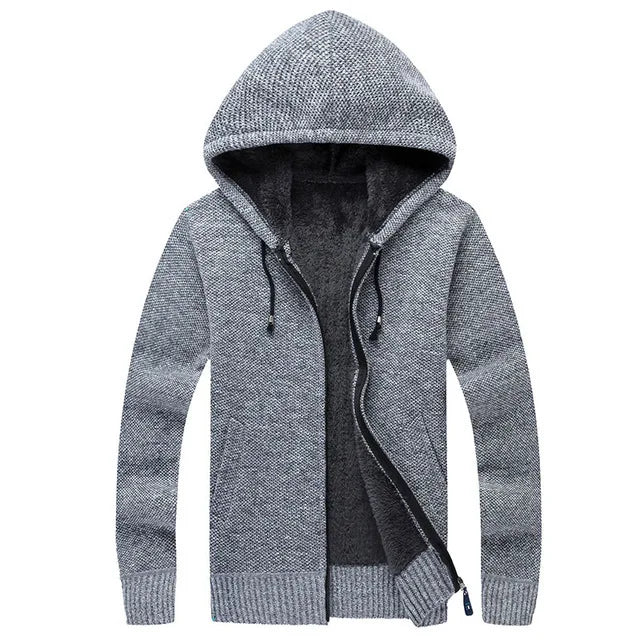 Winter Men Sweatercoat Hooded knit Cardigan Coat Men's Fleece Knitted Sweater Jackets Casual Solid Cardigan Sweater Man Clothes