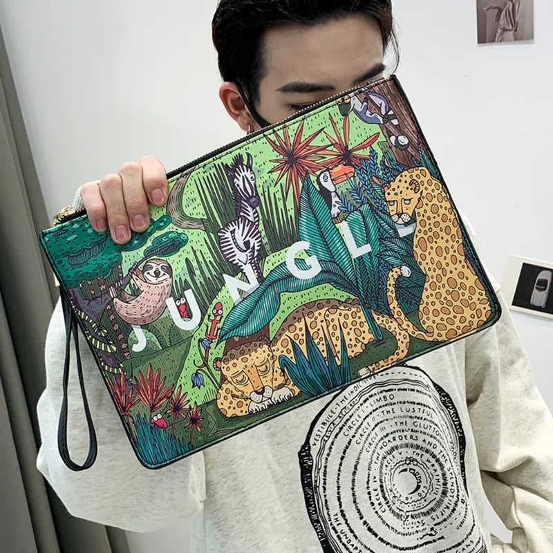Animal Prints Clutches Men Leather Bags Envelope Clutch Male Bag Fashion Design Men's Clutch High Capacity Handbags Phone Bag