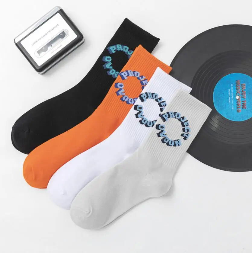 Man's Socks Fashion Hot Sale Men Women Fashion Personality  Solid color  3D letter Hip Hop Match Tidal Youth Socks 3 Pairs/Box