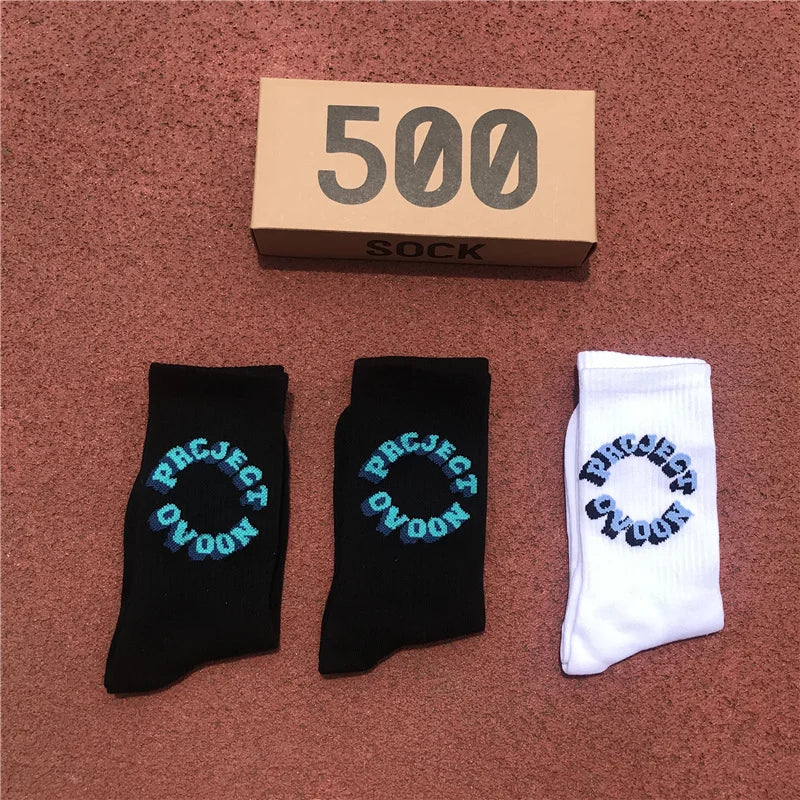 Man's Socks Fashion Hot Sale Men Women Fashion Personality  Solid color  3D letter Hip Hop Match Tidal Youth Socks 3 Pairs/Box
