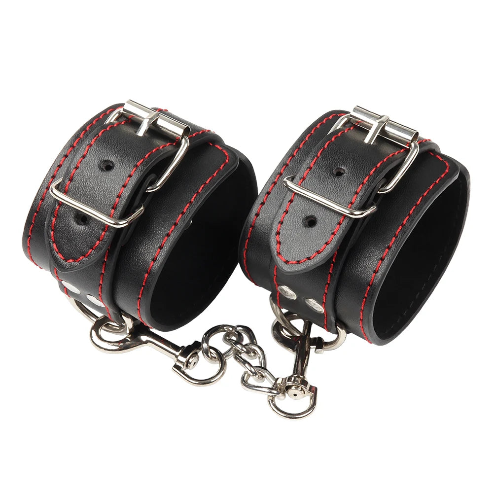 Sex HandCuffs Black PU Leather Redline bondage restraints Foot cuffs bdsm sex toys for couples juguetes eroticos adult products