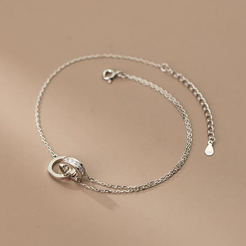 Anklet For Women Girl S925 Sterling Silver Rose Gold Color Steric Zirconia Adjustable Beach Style Foot Ankle Bracelet Jewelry