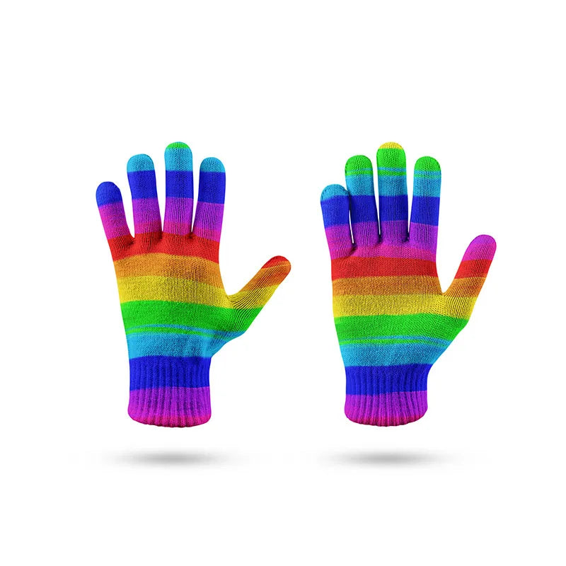 New Fashion Winter Outdoor Knitted Glove For Men Women Magic Rainbow Gloves Warm Touch Screen Fall Leisure Full Finger Gloves