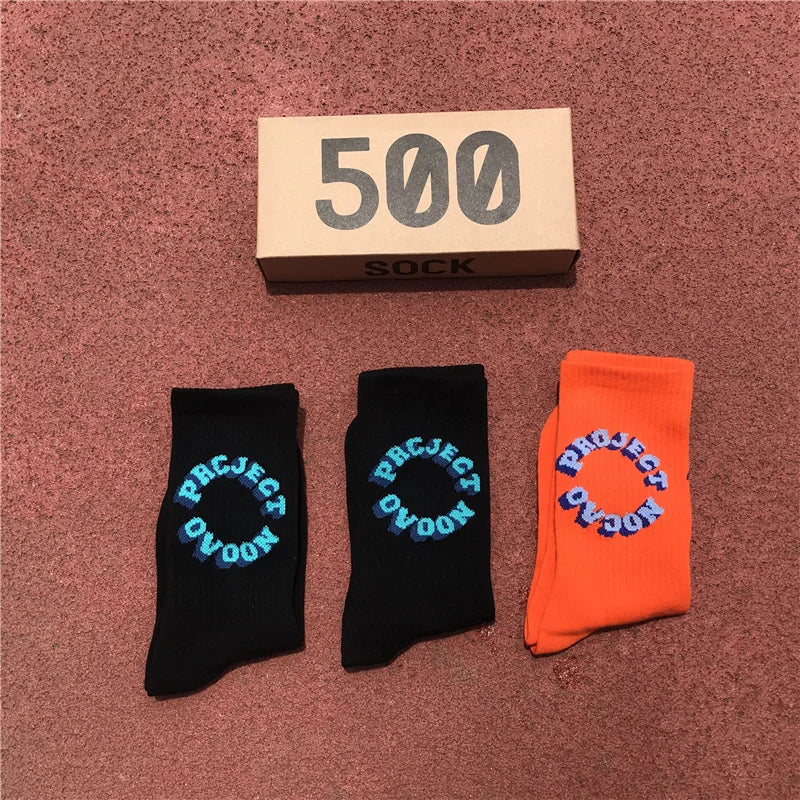 Man's Socks Fashion Hot Sale Men Women Fashion Personality  Solid color  3D letter Hip Hop Match Tidal Youth Socks 3 Pairs/Box