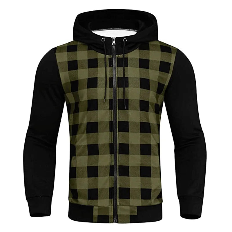 Men's Jackets 2025New Casual Slim Plaid Bomber Jacket Men Autumn Winter Long Sleeve Zipper Hooded Cardigan Windbreakers Coat Men