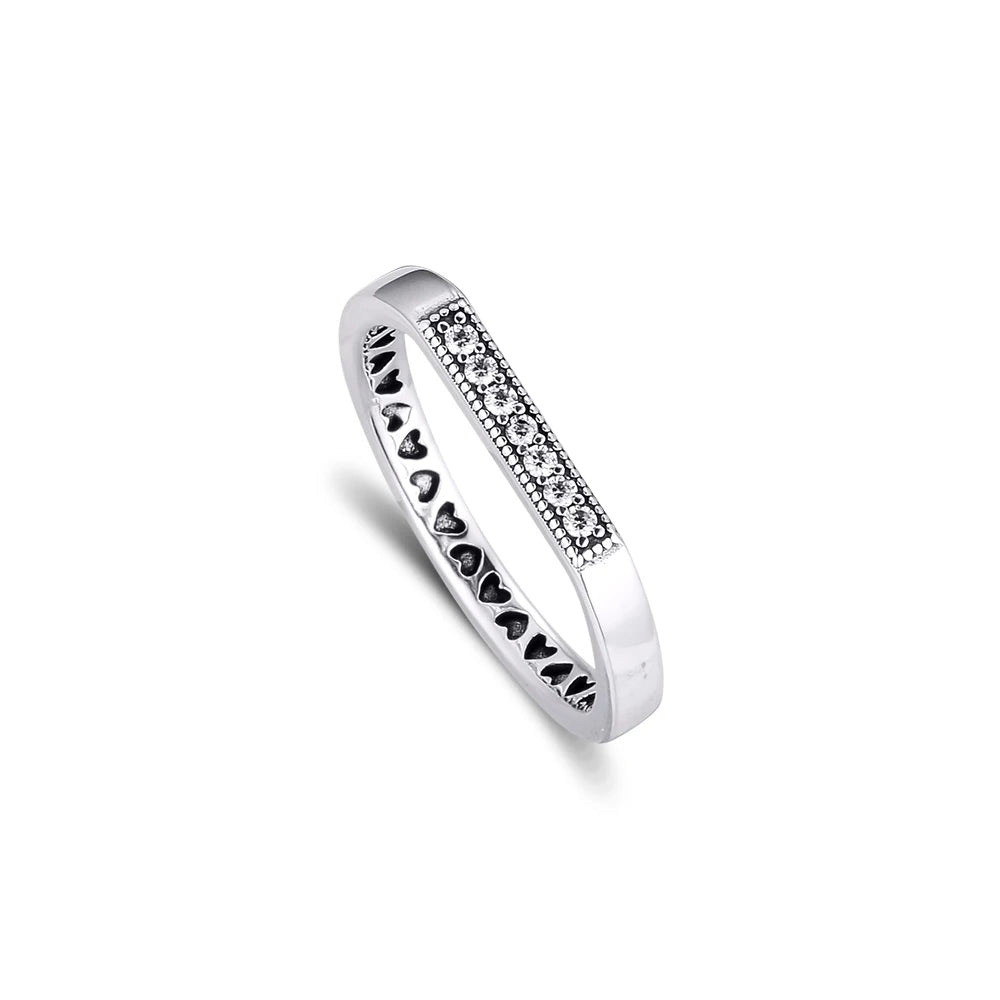 Logo Bar Stacking Ring 100% 925 Sterling Silver Jewelry Fashion Wedding Rings for Women Stackable Style Girls Ring Jewelry