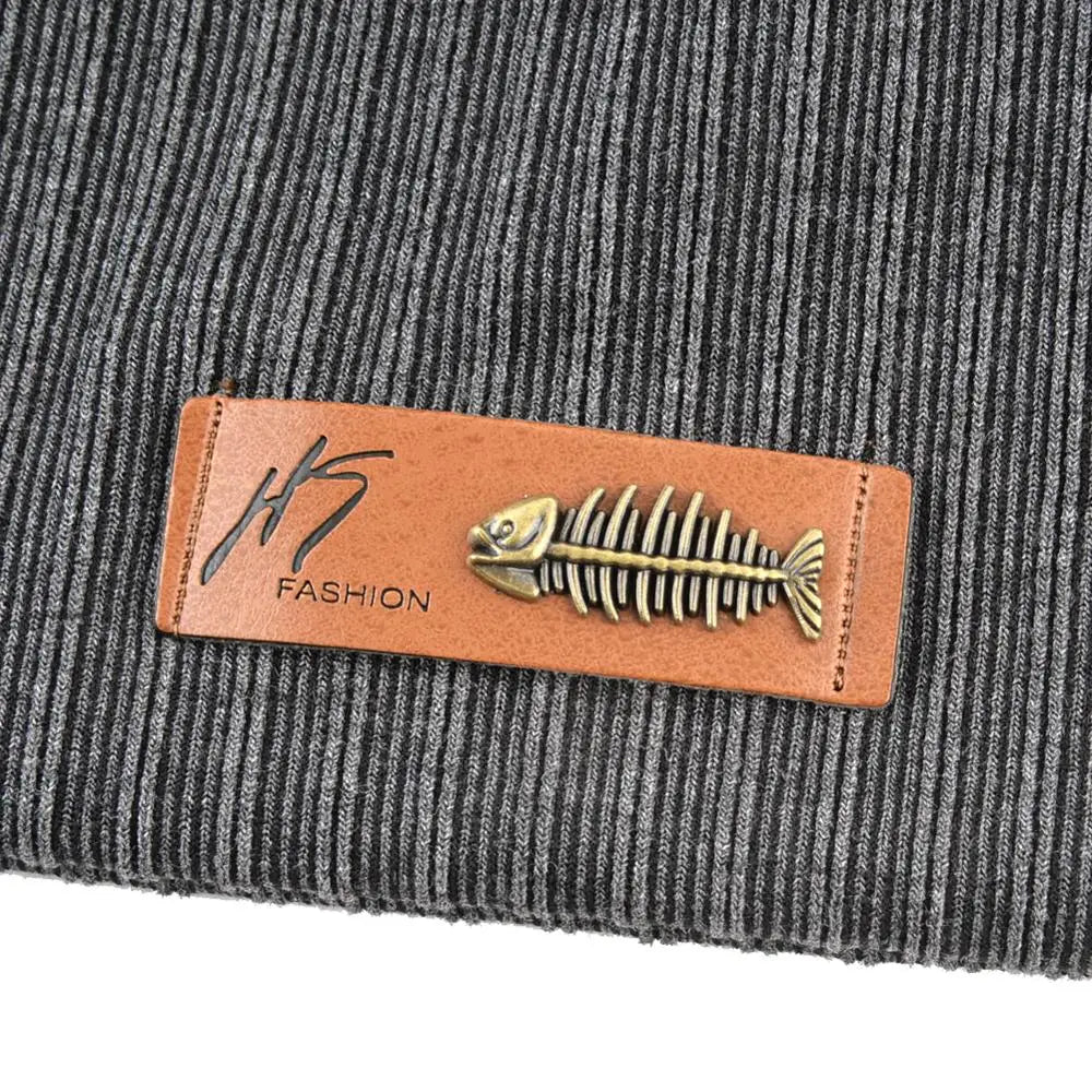 Fashion Beanies Men Women Solid Knitted Hat With Fish Bone Logo Solid Color Bonnet Hats Spring Autumn Casual Hip Hop Turban Cap