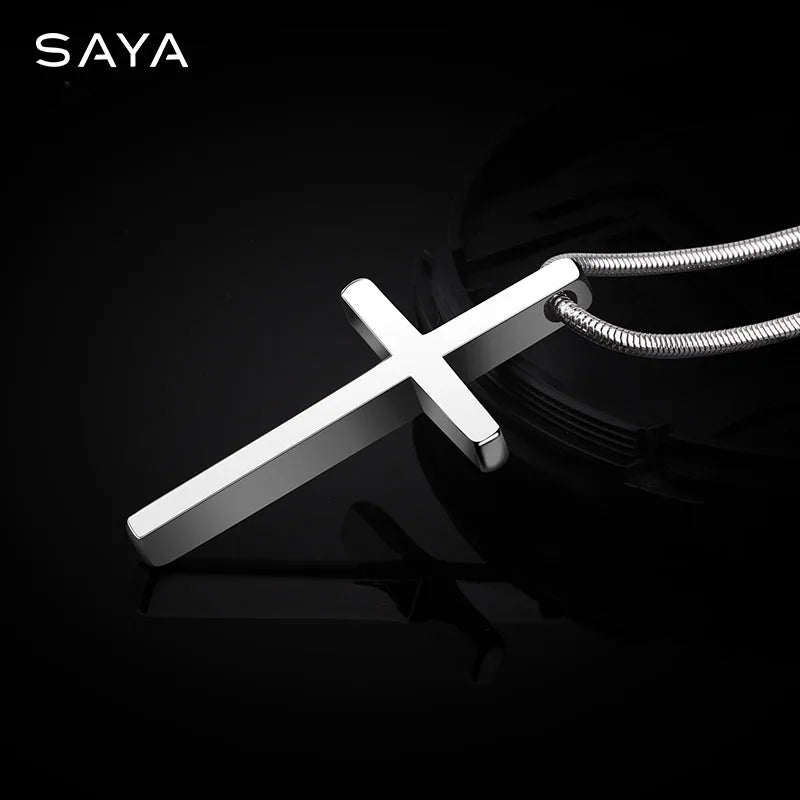 Pendants for Men Classic Design Cross Tungsten Necklace with Snake Stainless Steel Chain 45/50/55cm, Engraving