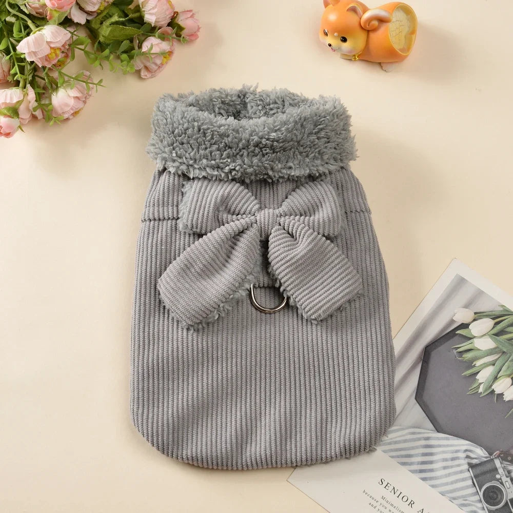 Winter Pet Dog Clothes For Small Dogs Cat Cozy Fleece Puppy Jacket Coat With D-ring Cute Bow Yorkie French Bulldog Vest Overalls
