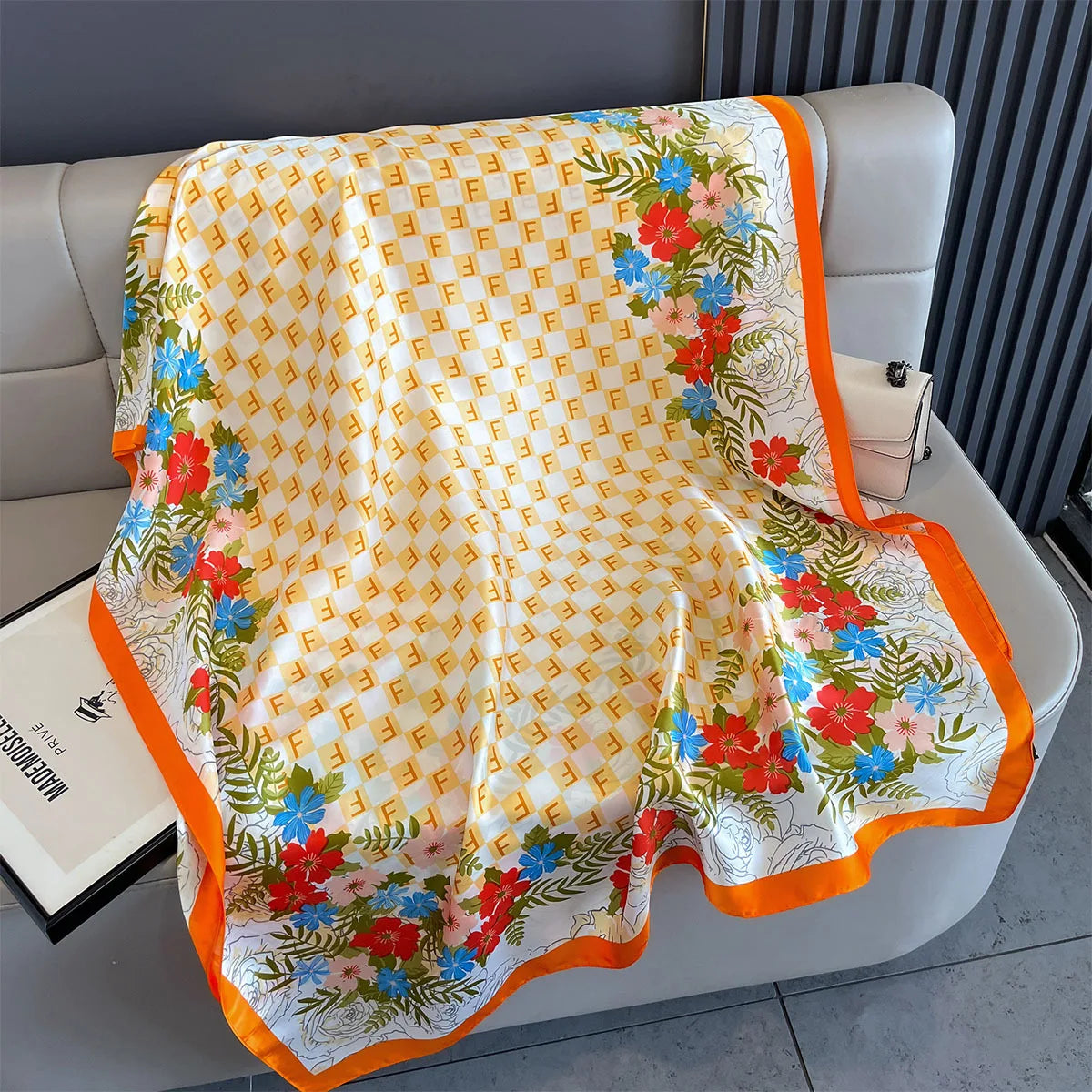 New Women Scarves Spring Summer Autumn Luxury Print Thin Light Satin Scarf Fashion Wrap Shawls 55 Colors Elegant Bandana Poncho