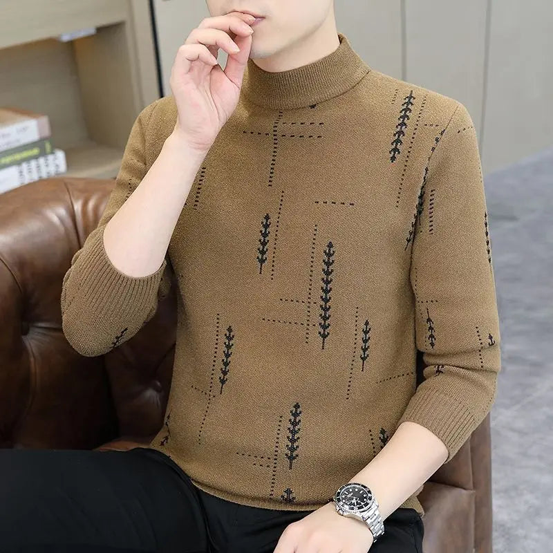 Autumn and Winter Sweaters for Men's Half Turtleneck Casual Trendy Inner Layer Base Knit Thickened Warm Winter Clothing