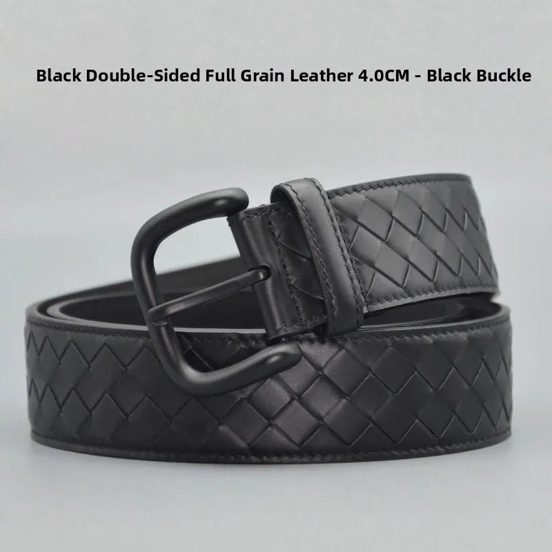 PLULUSA Hanrted Leather Belt for Men Genuine Top Layer Cowhide Bule Pure Handwoven Men's Belt Versatile Sli Belt