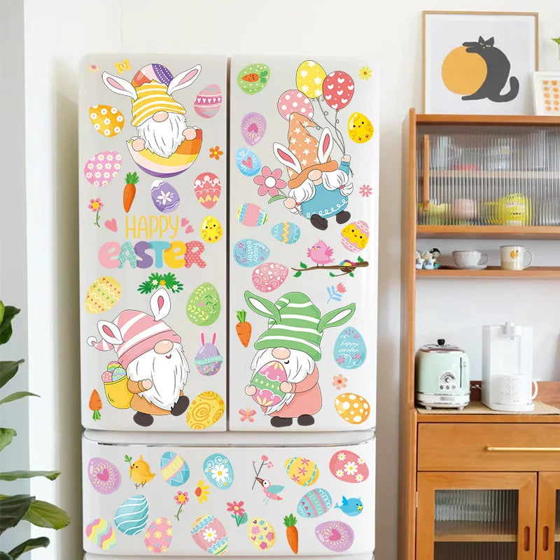 Easter Stickers for Window, Glass Door Stickers Easter Decorations, Bunny Stickers with Eggs Decals for Home Office Classroom