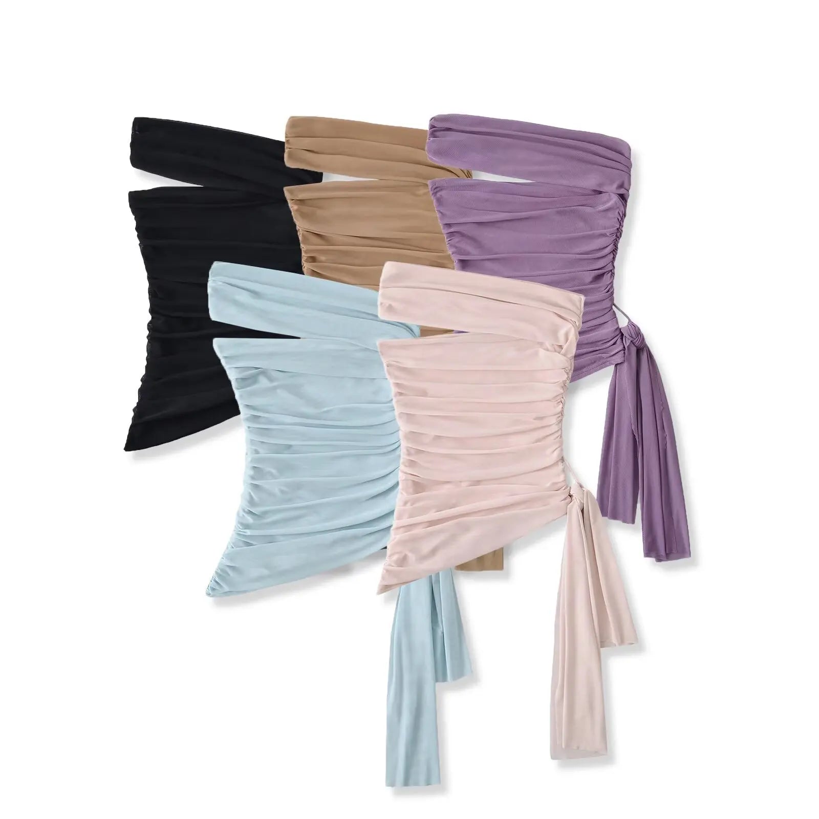 Summer Tops Sexy Crop Tops For Woman 2025 Summer Tanks & Camis Black Halter Top Mesh Top Pink Ruched Tank Top Side Tie Tube Top