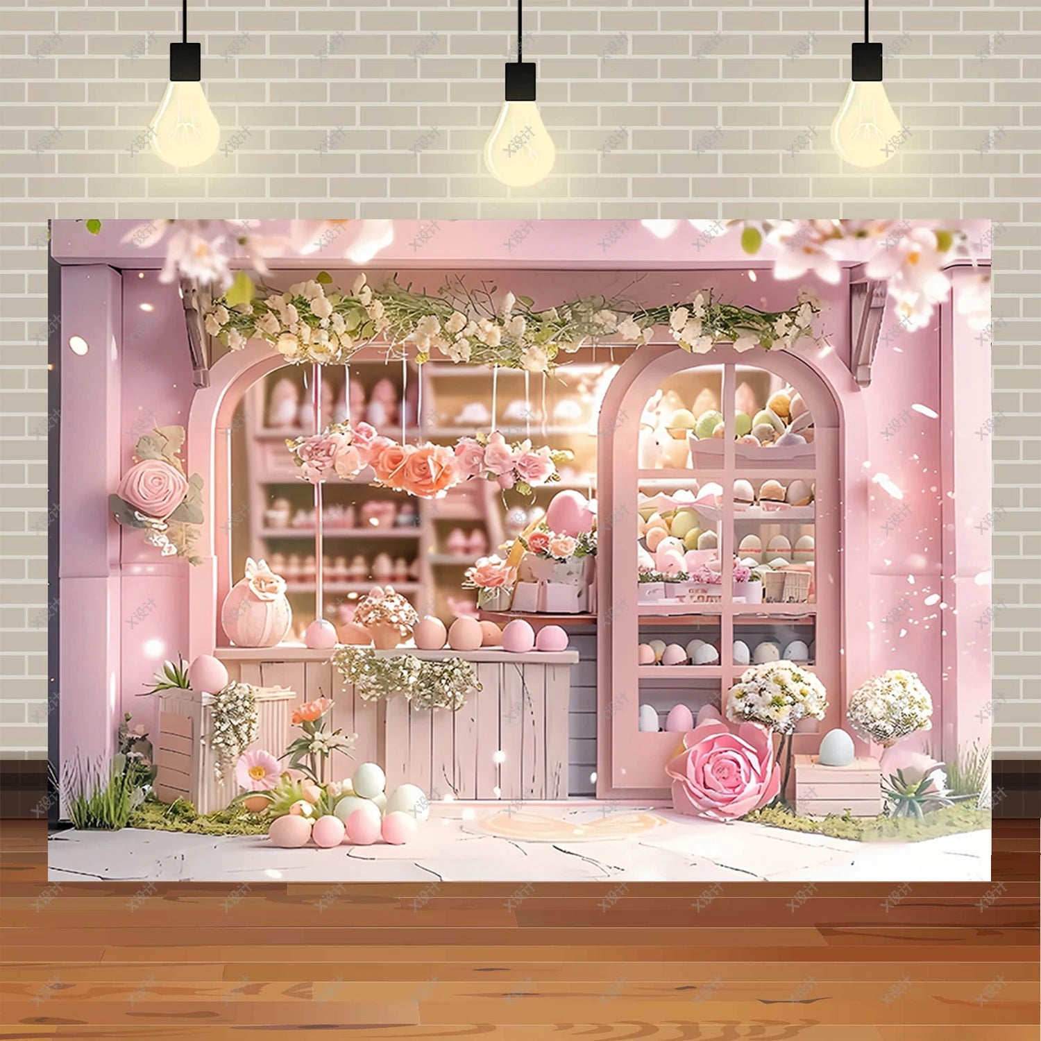 Easter Photography Background Party Decoration Spring Flowers Green Grass Wooden Door Rabbit Bunny Eggs Baby Portrait Photo Prop