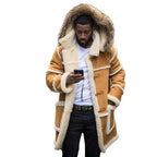 Overcoat Men Winter New Loose Long Cotton-padded Jacket Brown Fur Integrated Lamb Wool Hooded Coats Male