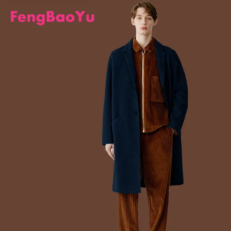 Double-sided Wool Autumn Winter Men's Coat Dark Grey Loose Plus Size Fat 150KG 4XL Coat Outdoor Cold and Warm Quality Men's Wear