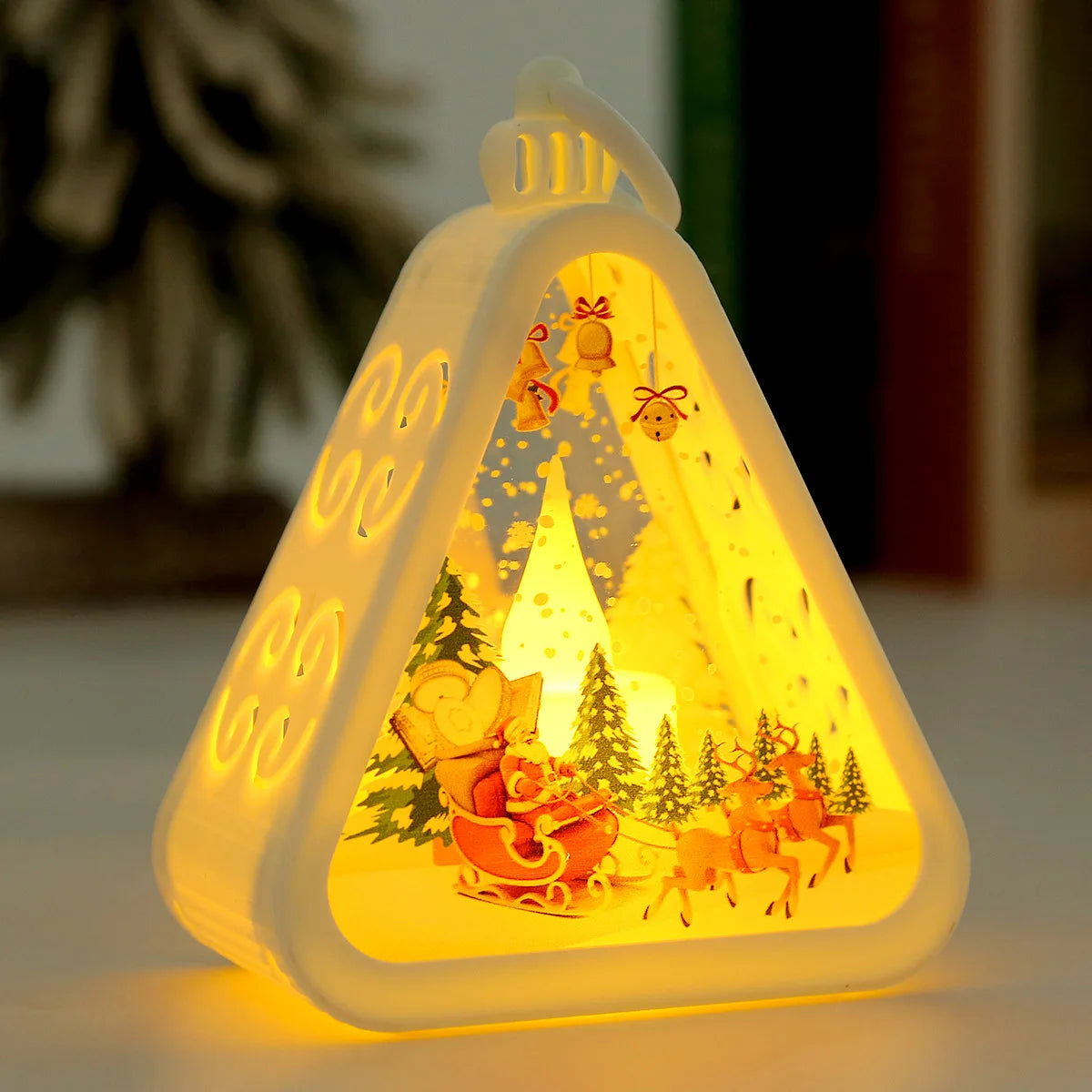 Christmas decorations night lights glowing gifts window tabletop ornaments arrangement props ambient christmas tree pendants