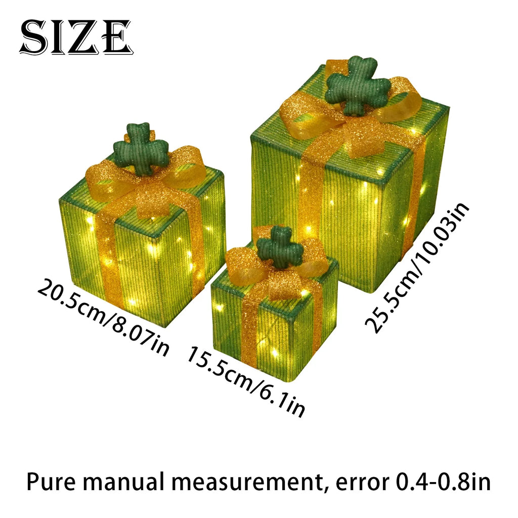 Christmas Decoration 3pcs Transparent Plastic Christmas Gift Boxes With Warm White LED Lights Christmas Tree Skirt Ornament