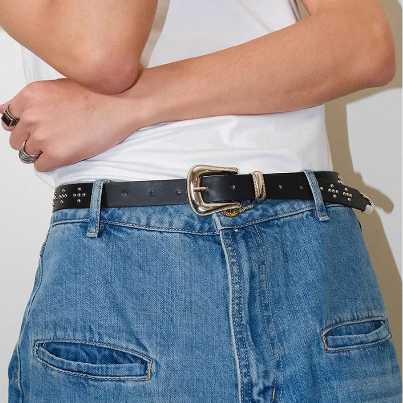 Fashion Belt For Women Designer Cross Rivet Waistband Punk Gothic Y2K Belt Female Hit Pop Desiner Elegant Jeans Belt Dark series