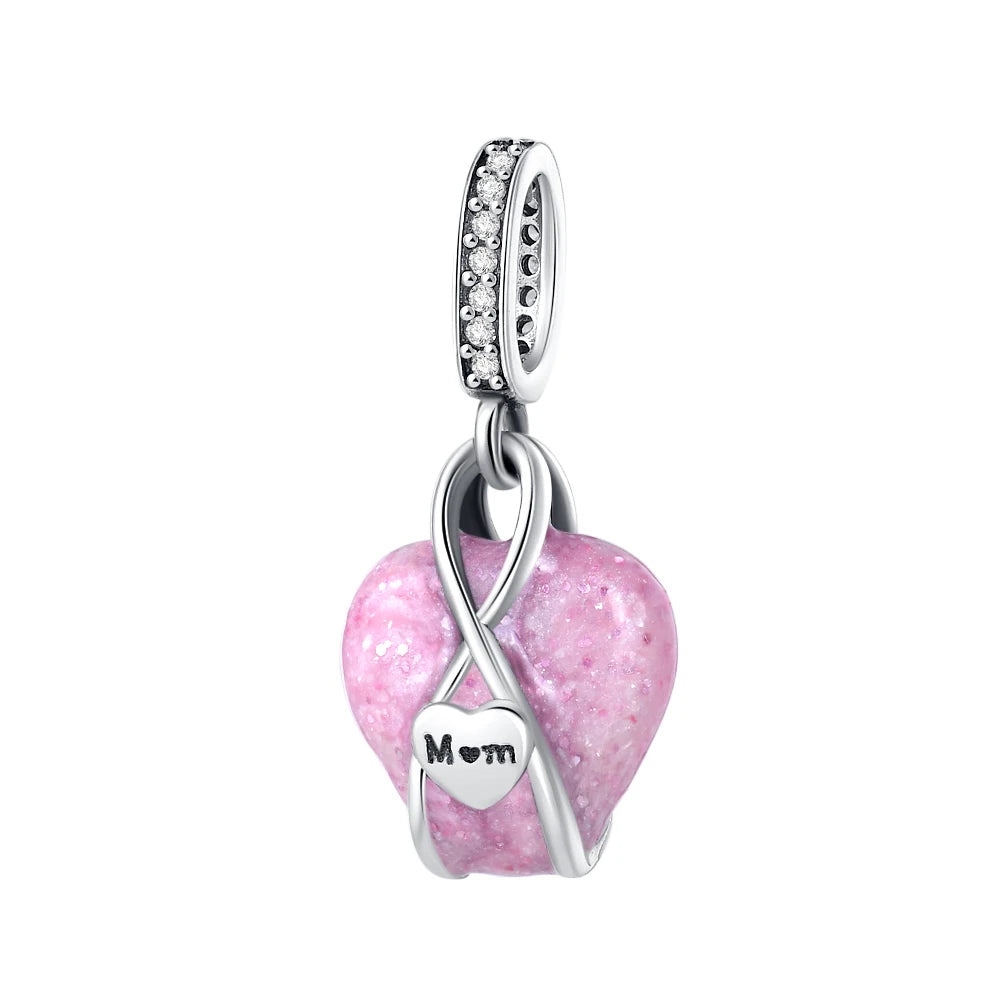 Valentine's Day 925 Silver Love Heart Flower Charm Mother Balloon Mom Bead Lock You Dangle Fit Original Bracelet Jewelry Pendant