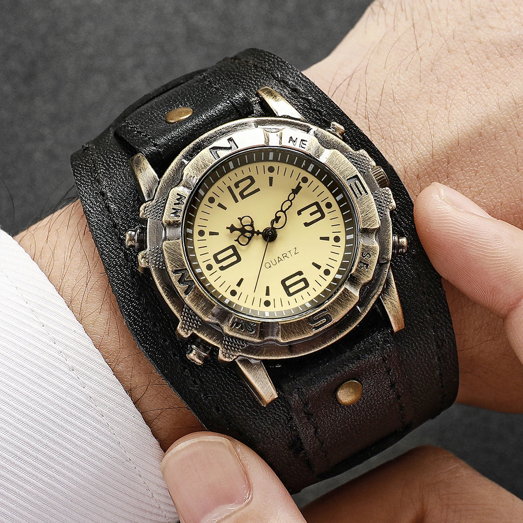 Casual Men's Watches Vintage Leather Band Arabic Dial Male Quartz Watch