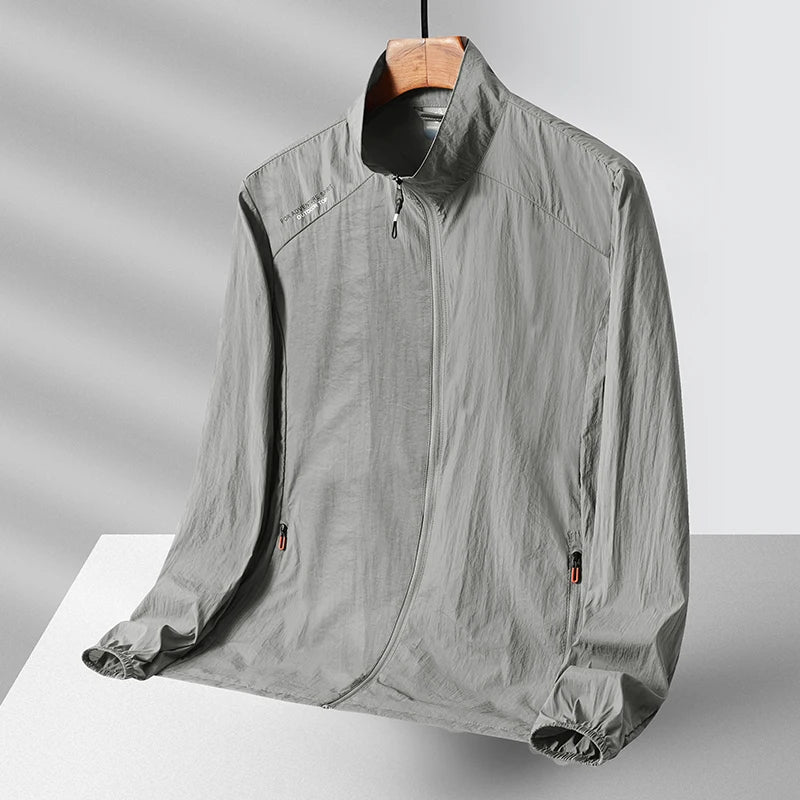 Summer Sun Protection Clothing Mens Gym Lightweight Breathable UV Protection Lapel Coat Casual Fishing Hiking Solid Color Jacket