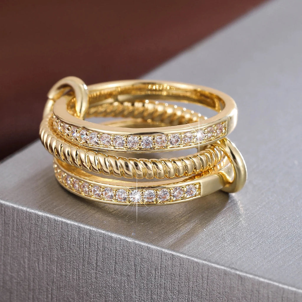 Trendy Interlocking Stackable Rings for Women Statement Ring Stack Set with Cubic Zirconia Stacking Jewelry