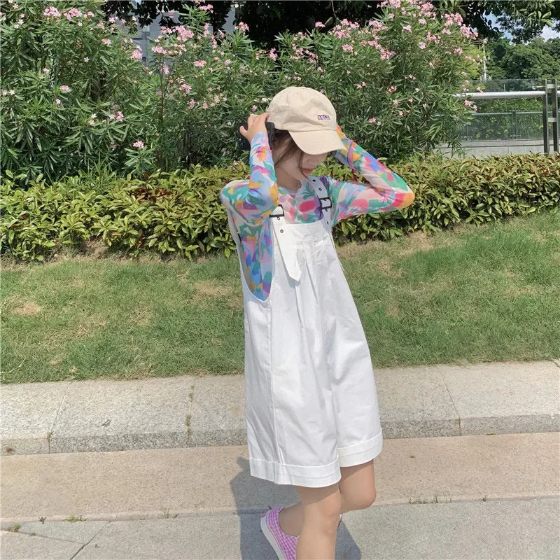 Summer Overalls Jumpsuits For Women Casual Adjustable Strap Loose Sweet Chic Kawaii Streetwear Shorts Rompers Playsuits Outfits