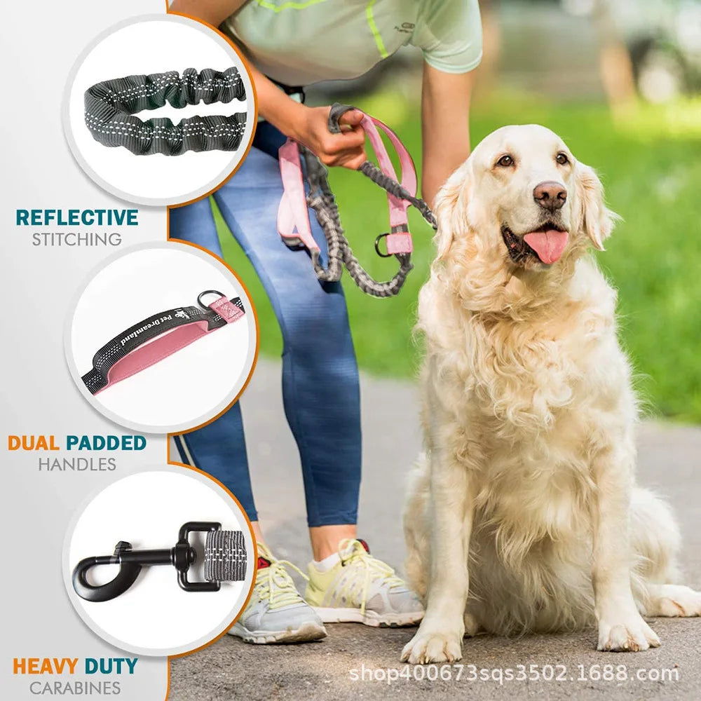 Pet Leash Pet Leash, Portable Running Sports Leash, Reflective Two-hand Handle Retractable Dog Leash, Dog Chain Leash