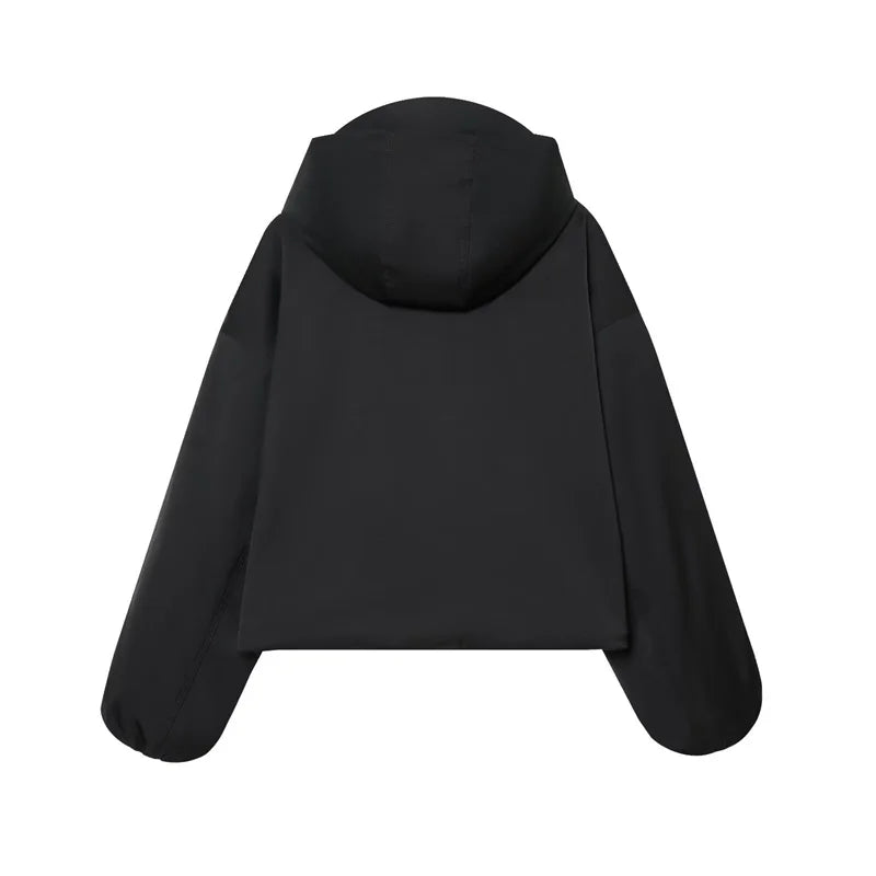 Women's Coat 2025 Autumn New Style Black Long Sleeve Hooded Waterproof Windproof Simple Jacket Casual Fashion Versatile