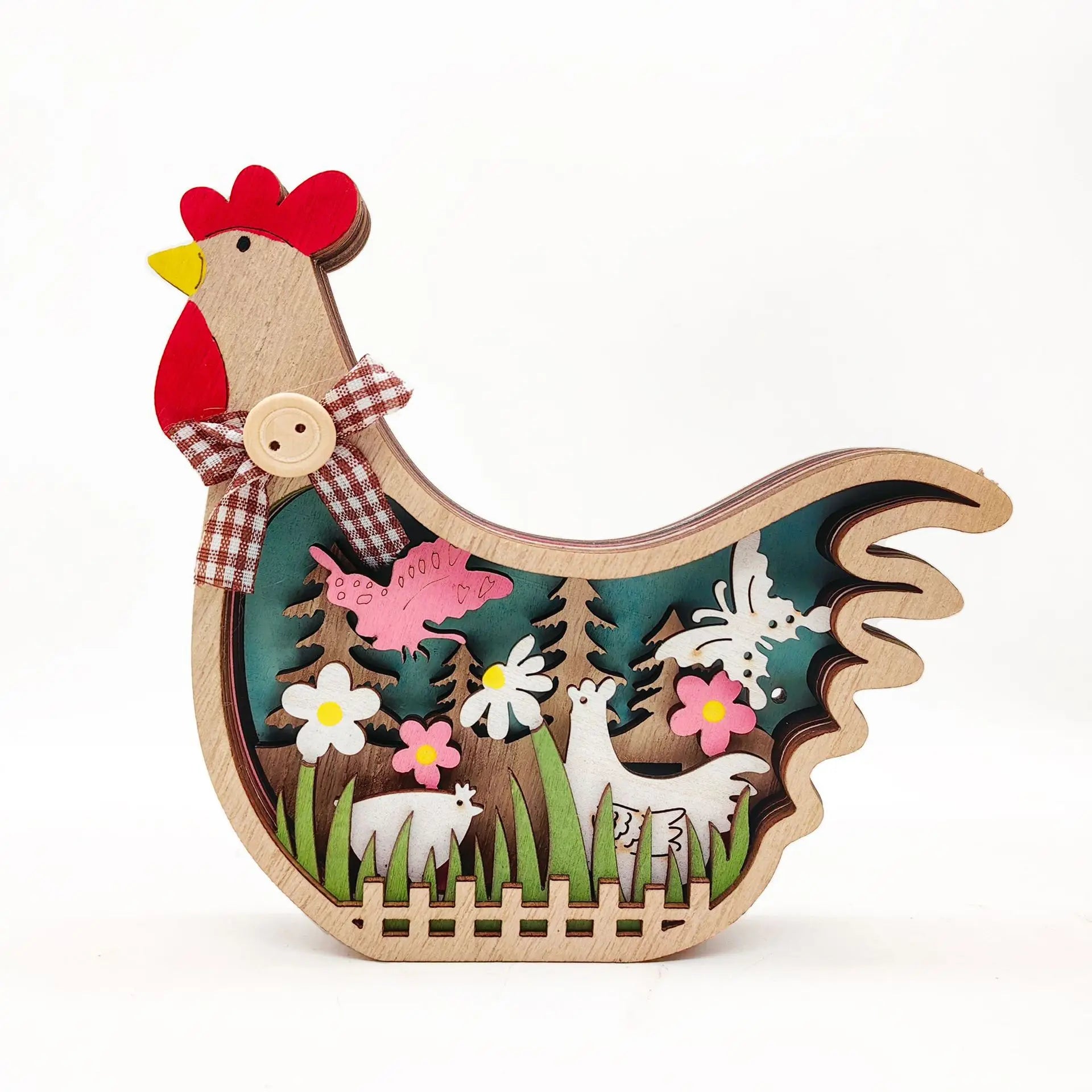 Easter Wooden Turkey Decorations Flowers Butterfly Home Tabletop Wooden Crafts Decoration
