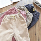 Children's Pants Autumn winter Fleece Padded Trousers for Girls Solid Thickened Corduroy Pants Casual Loose Boys Pants
