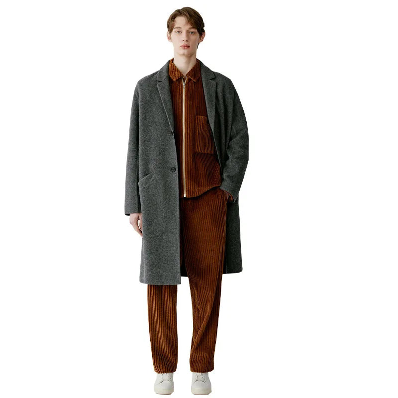 Double-sided Wool Autumn Winter Men's Coat Dark Grey Loose Plus Size Fat 150KG 4XL Coat Outdoor Cold and Warm Quality Men's Wear