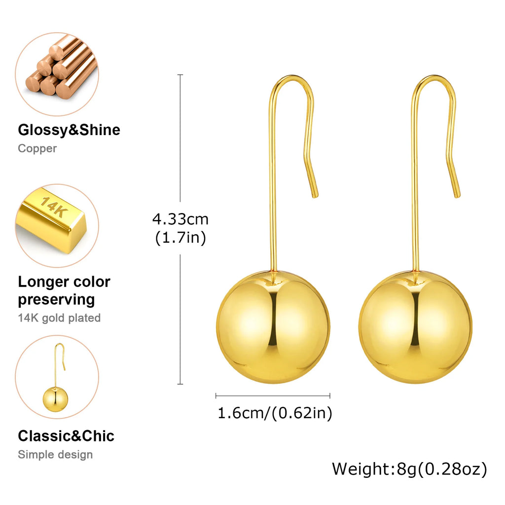 Drop Ball Earrings for Women Girls, Minimalist Polished Dangle Drop Earrings, Lightweight Hypoallergenic Jewelry