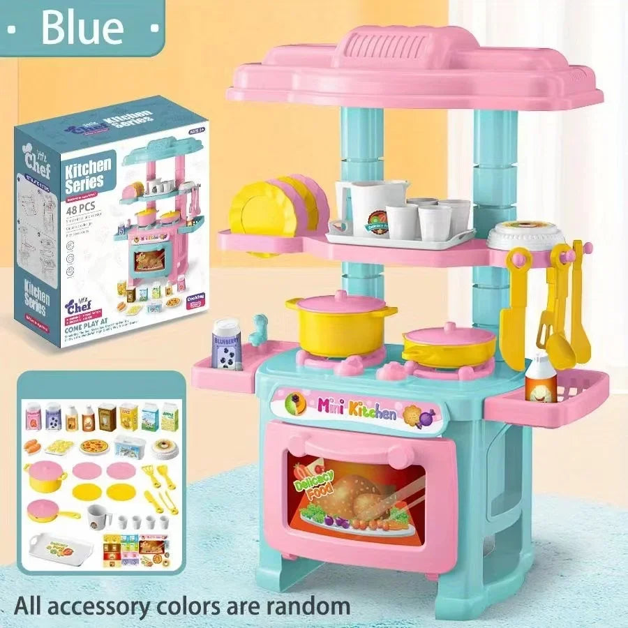 Mini Kitchen Counter Play Set DIY Simulated Cooking Food Tableware Play House Role Play Pretend Game Toy Gift Kid Boy Children