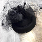 Gothic Subcultur Lace Bow Veil Small Fedoras Hats for Women Harajuku Lolita Feather Floral Fascinator Headband Hat Accessories