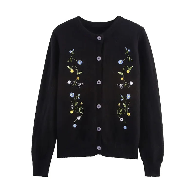 Women's Cardigan Fall 2025 New Solid Color Long Sleeve Embroidered Knitted Cardigan Casual Lazy Fashionable and Versatile