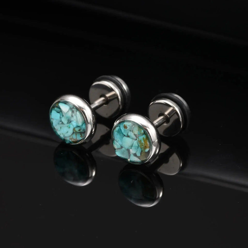 Natural Stone Stud Earrings for Men Boys,Stainless Steel Plated Round Small Earring,Stylish Jewelry Gifts