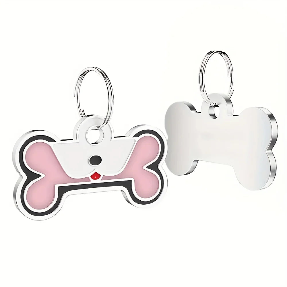 Custom Tags Custom Engraved Pet ID Tags, Personalized with Name, Birthday, Phone, Address - Durable Zinc Alloy Bone-Shaped Collar Pendant -